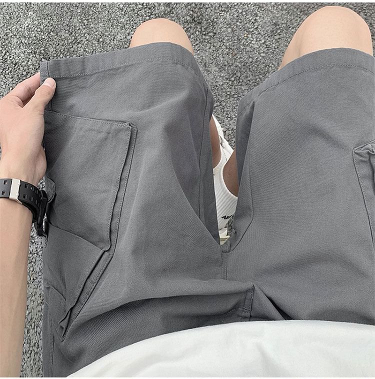 Femilina - Mid Rise Washed Buckled Cargo Shorts