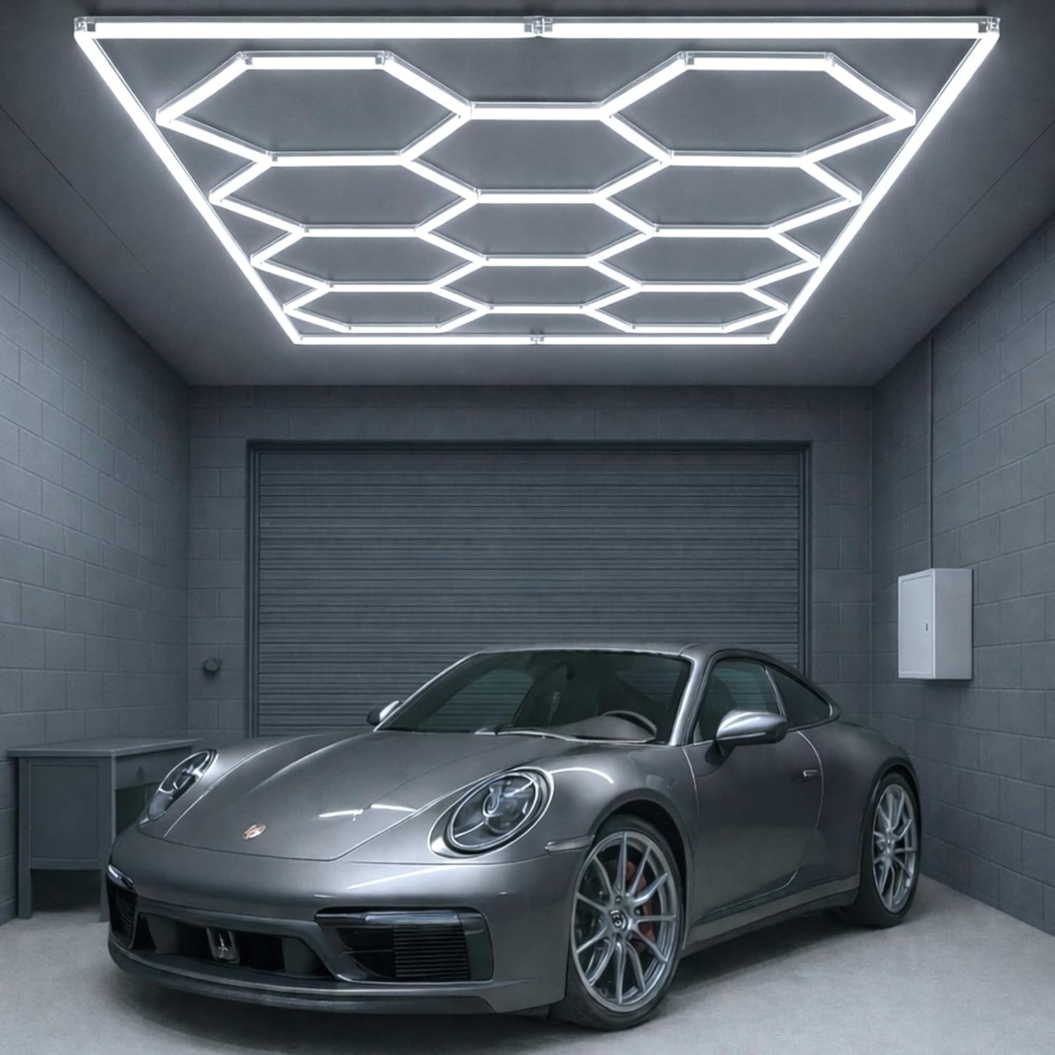 lambado® Hexagon LED Deckenleuchte | Garagenbeleuchtung LED Werkstattbeleuchtung | Fitnessstudio Barber Shop Salon Ausstellung | 14er Set inkl. Rahmen | Farbtemperatur 6500K Weiß