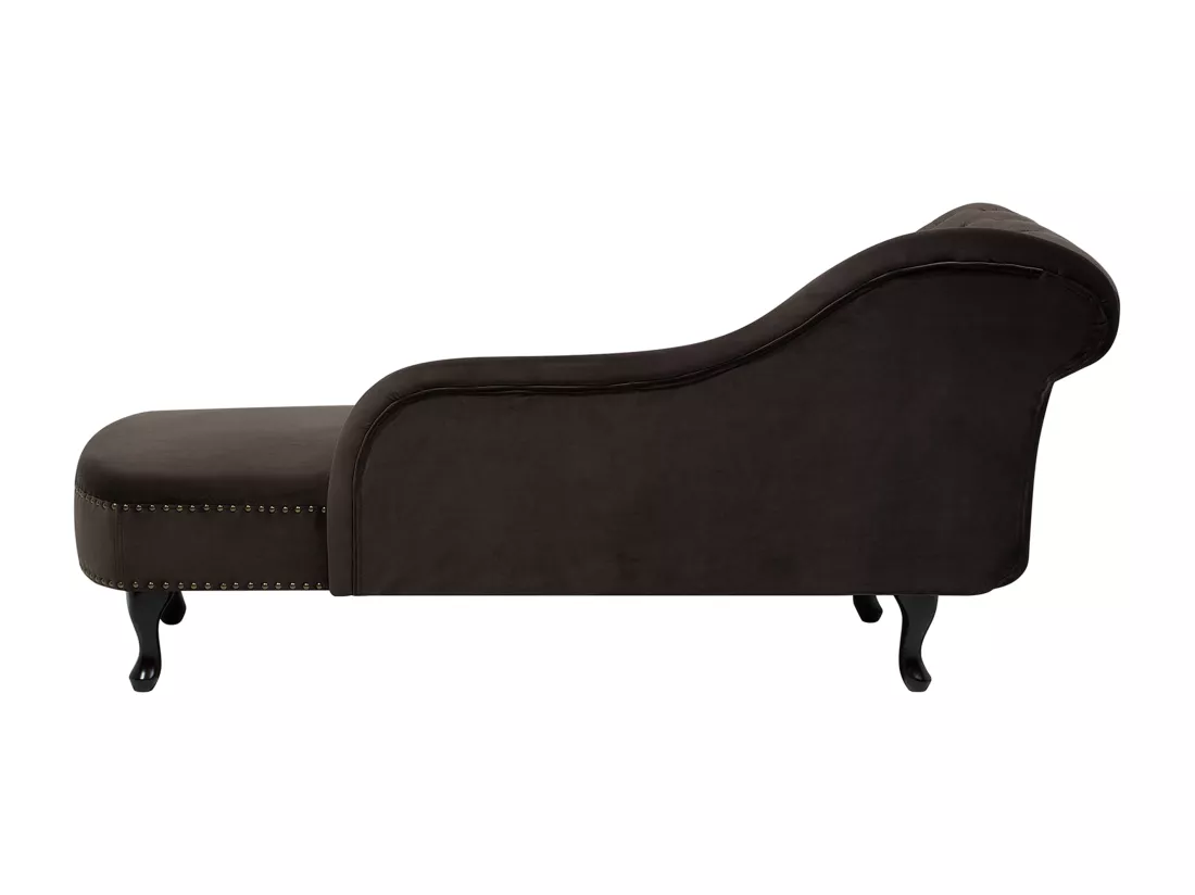 Chaise longue en velours marron côté droite style Chesterfield NIMES