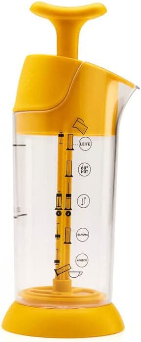 Espumador De Leite Pressca Amarelo, Leite Cremoso, BPA Free, 200 ml, Mixer, Cremeira.
