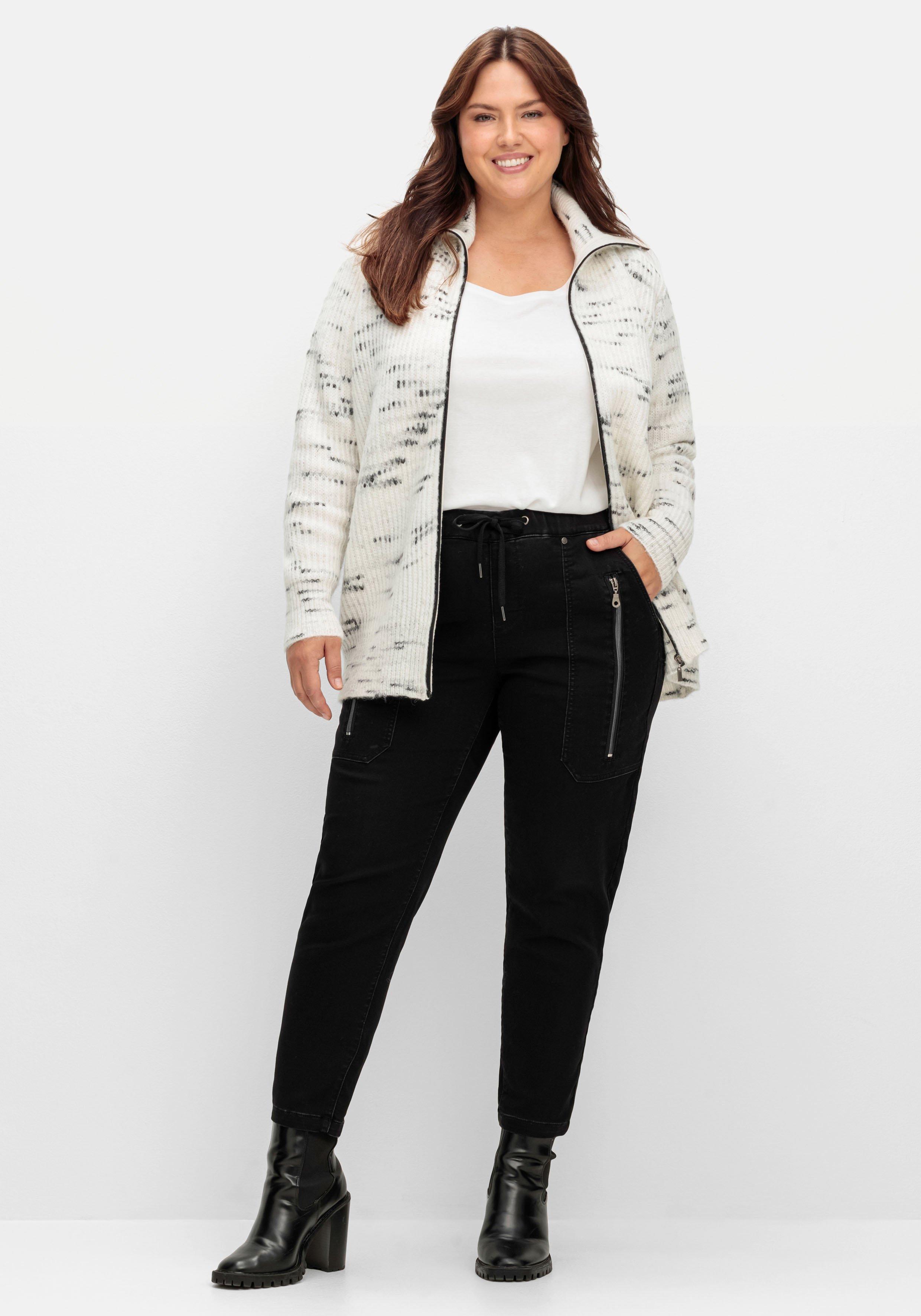 Strickjacke mit Troyerkragen und Reißverschluss