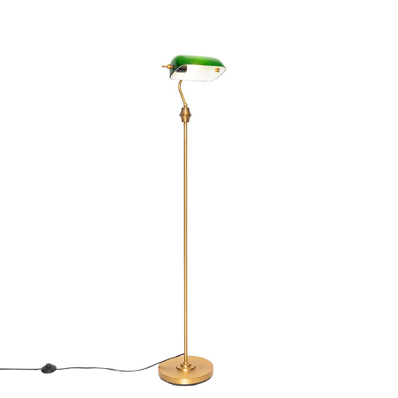 Klassieke notaris vloerlamp brons met groen glas - Banker