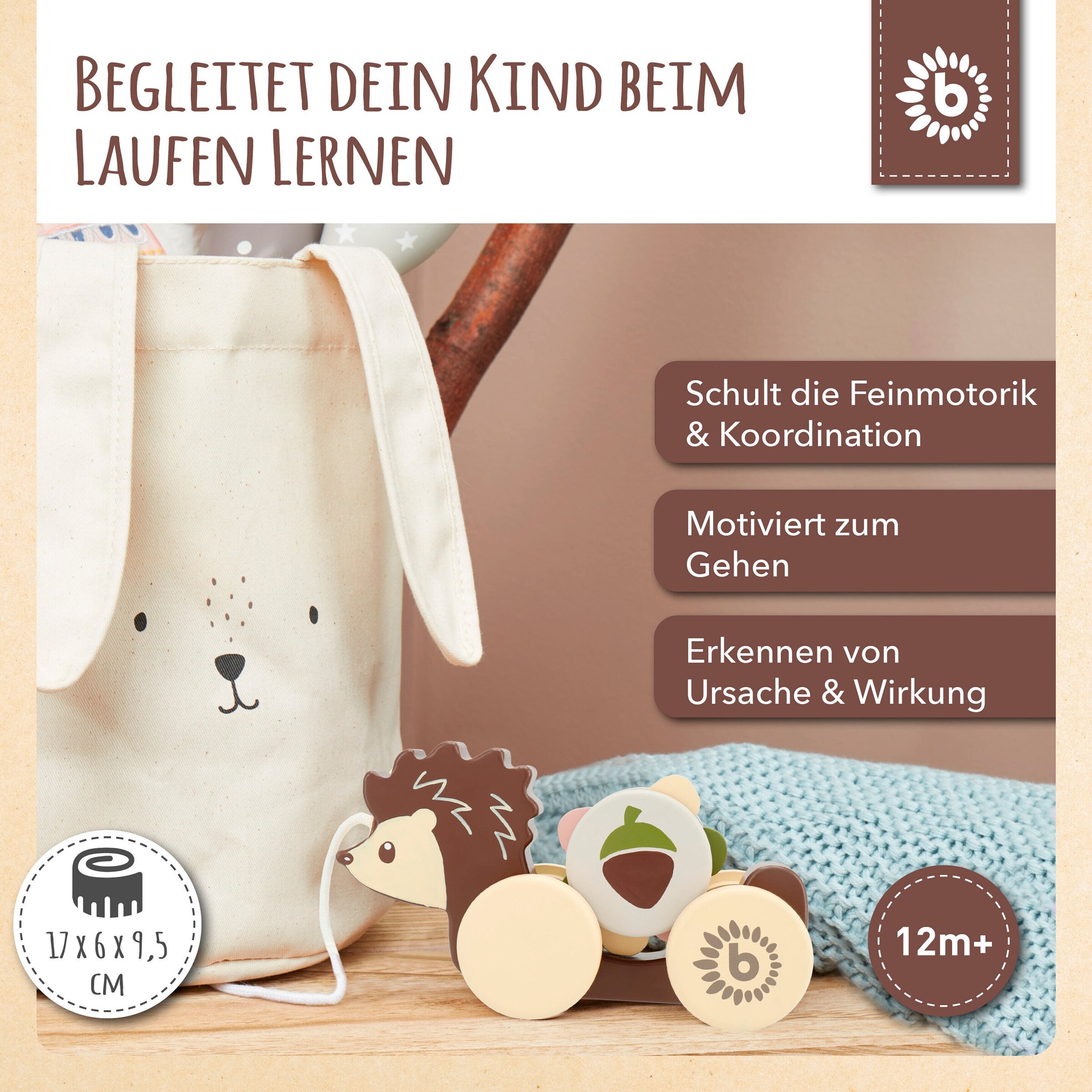 Bieco Nachziehspielzeug Holz Igel - ab 12 Monate Braun