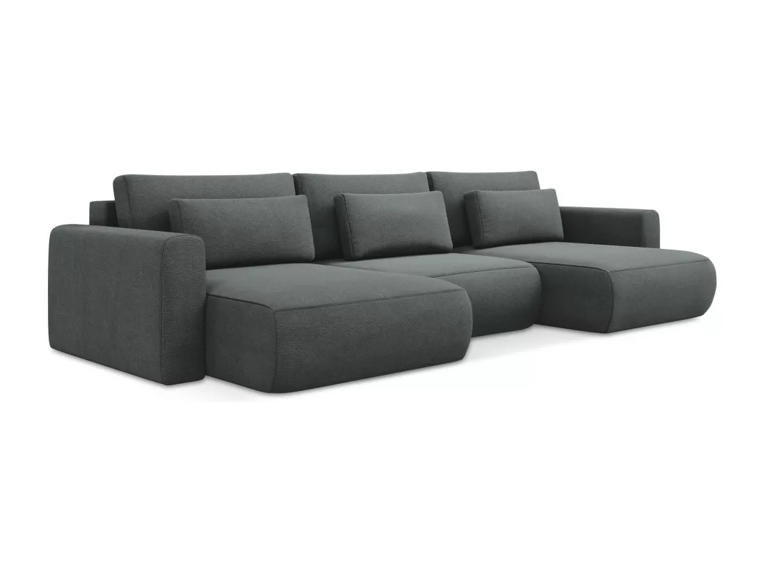 Canapé d'angle panoramique convertible en tissu texturé - gris - KAPUA