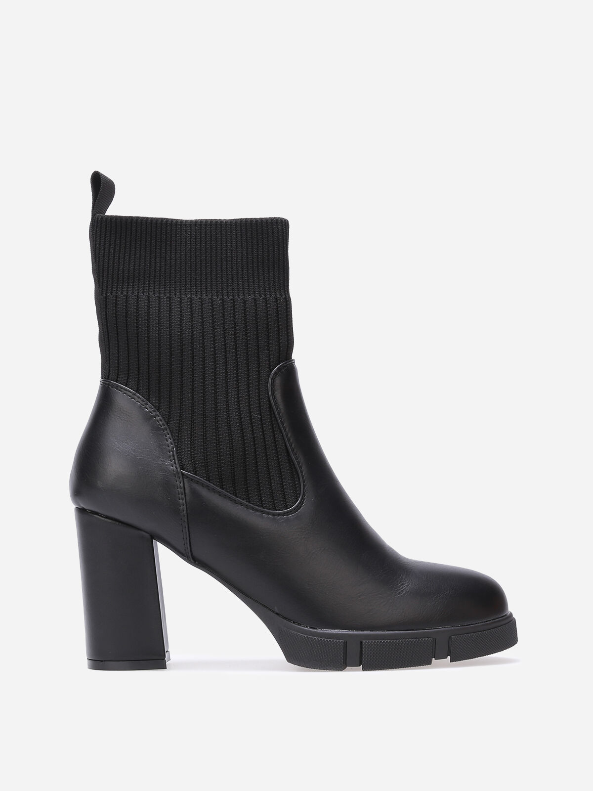 Bottines bi-matières à plateforme texturée- Noir