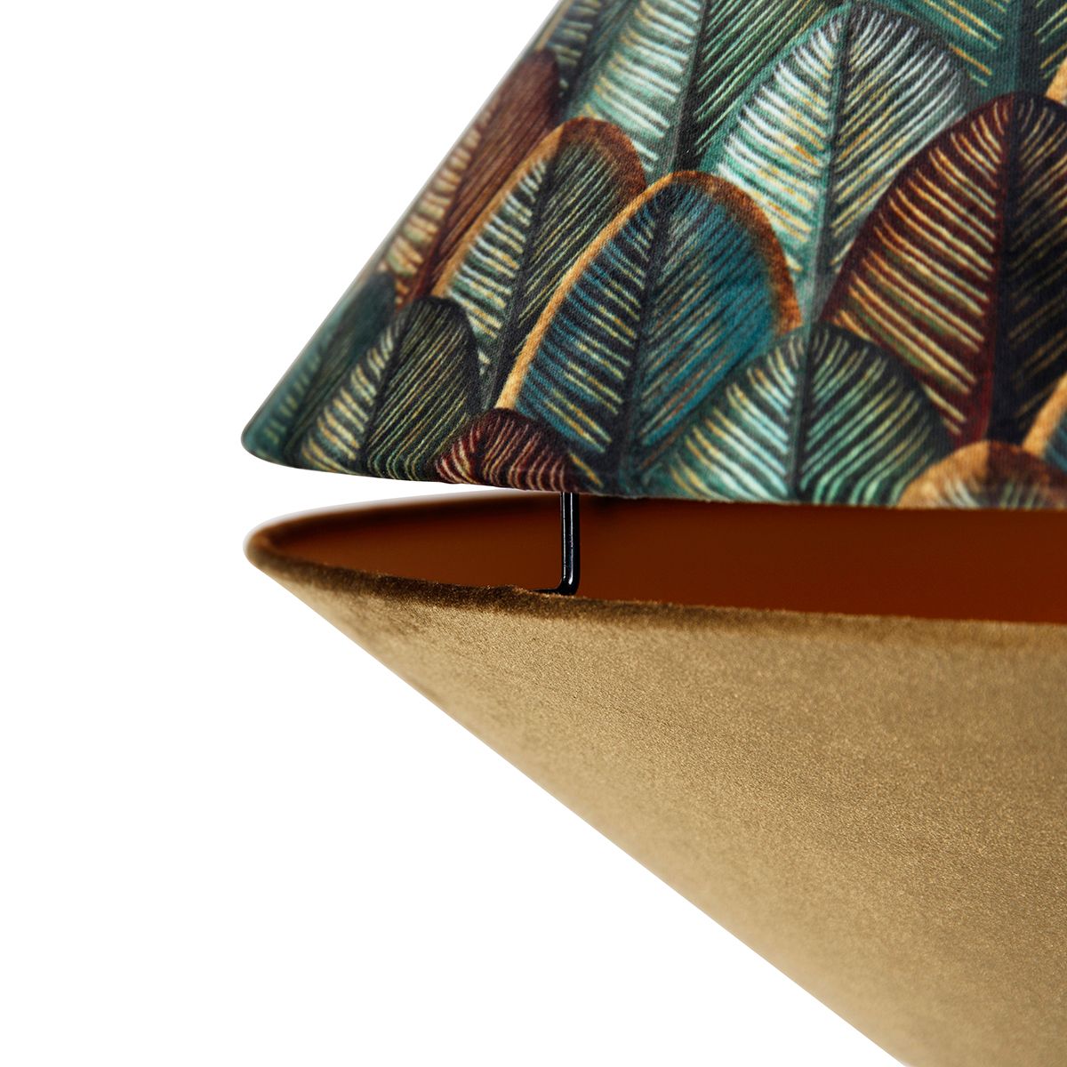 Booglamp messing met dubbele velours kap blad dessin en beige - XXL