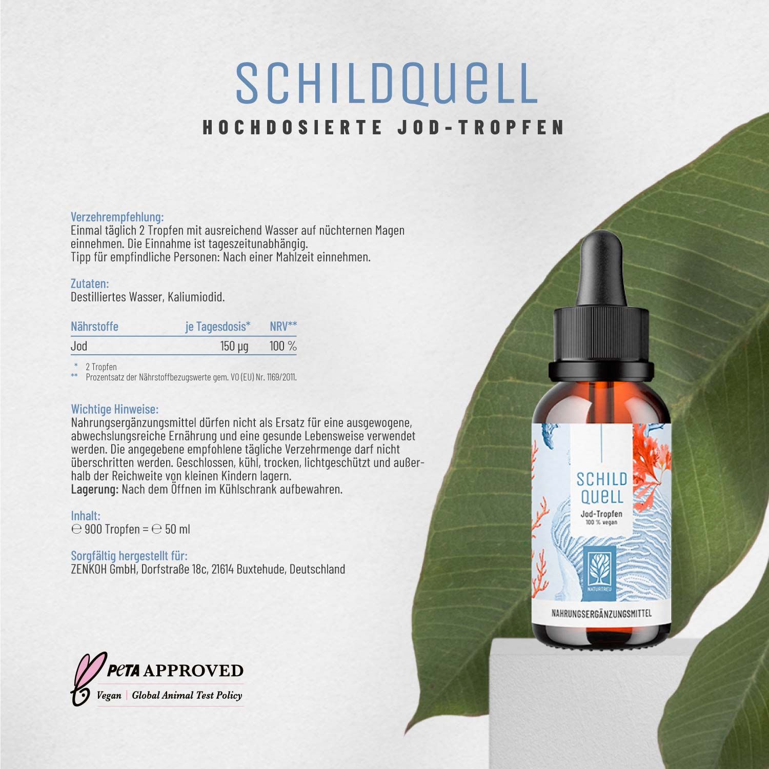 Jod Tropfen hochdosiert - alkoholfrei und vegan - Schildquell - NATURTREU®
