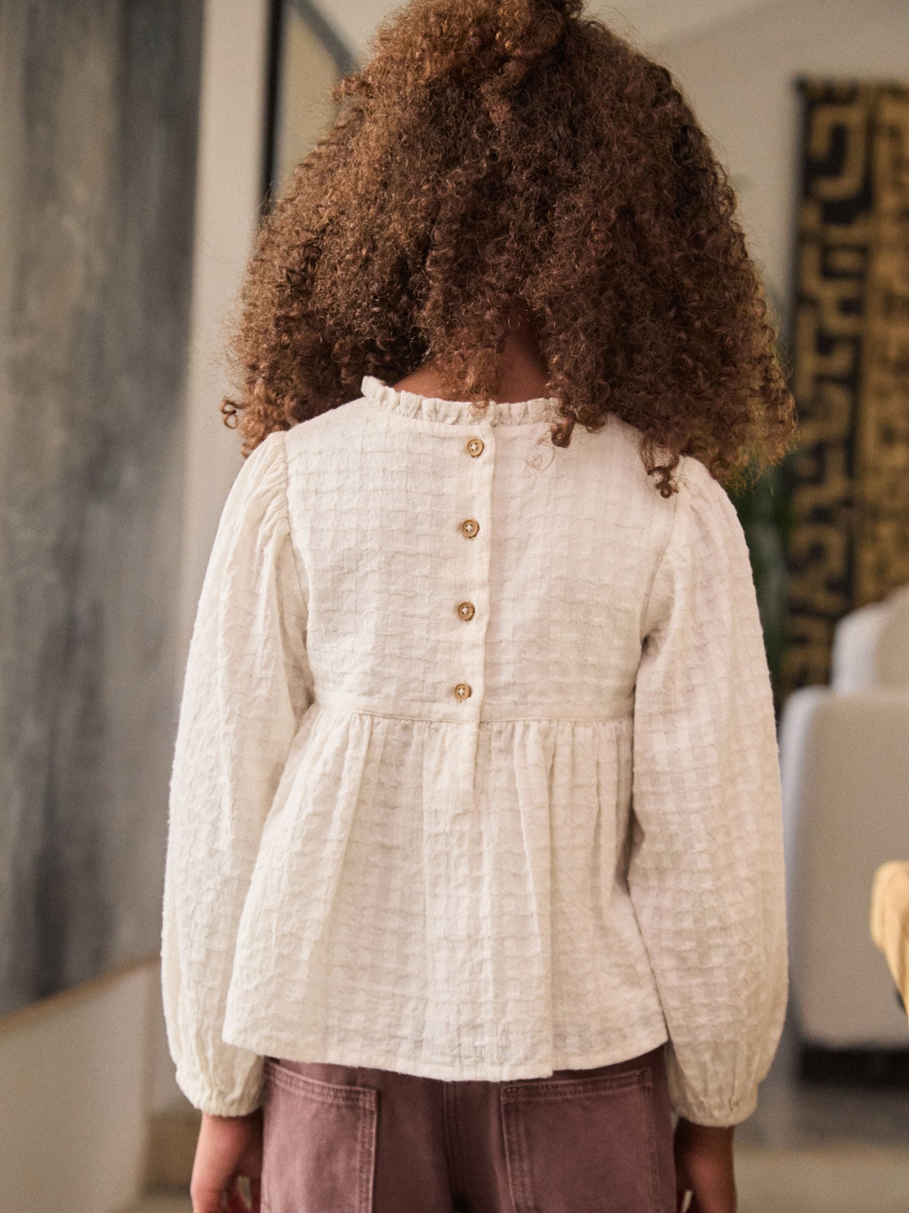 Ecru - Long Sleeve Ruffle Blouse (3-16yrs)