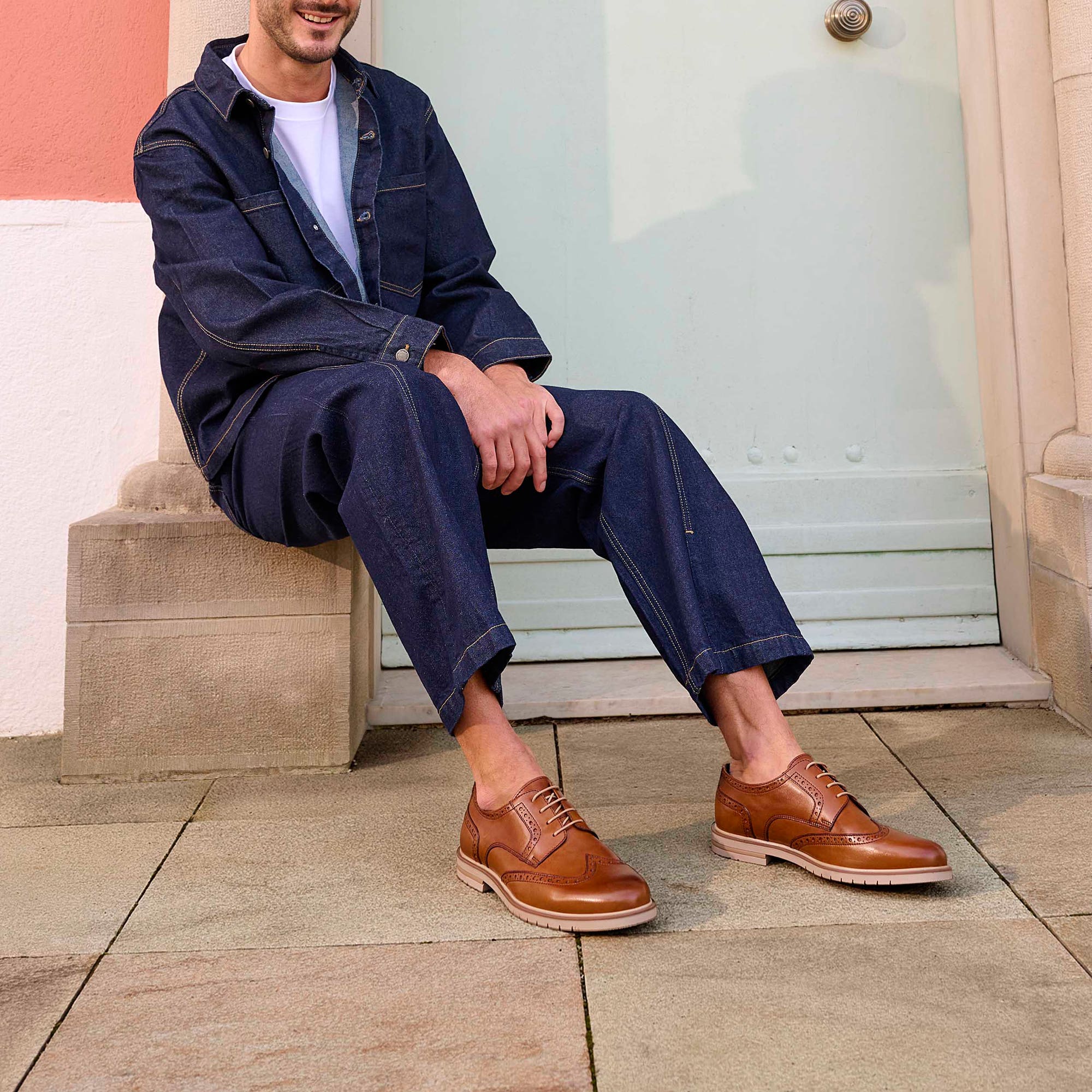 Derbies Homme en cuir cognac