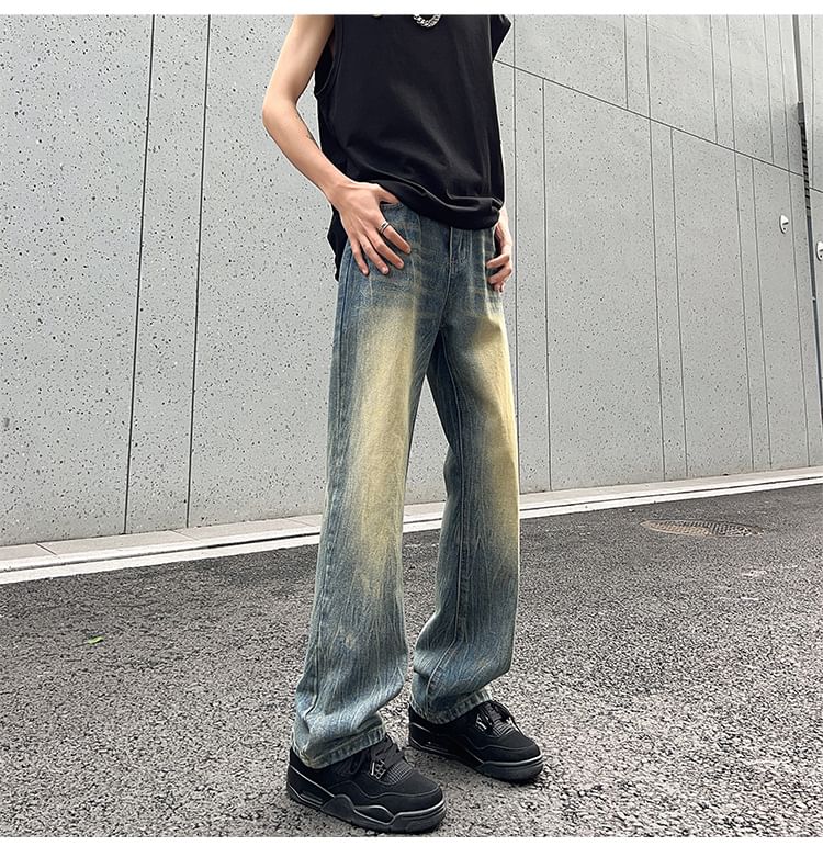 POSI - Mid Rise Washed Straight Leg Jeans
