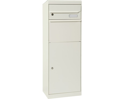 MEFA pakketbrievenbus, gepoedercoat plaatstaal, BxHxD 402/1091/310 mm, Esdoorn 661, zuiver wit RAL 9010, zijdemat, frontuitname, 2 compartimenten met naamplaatje