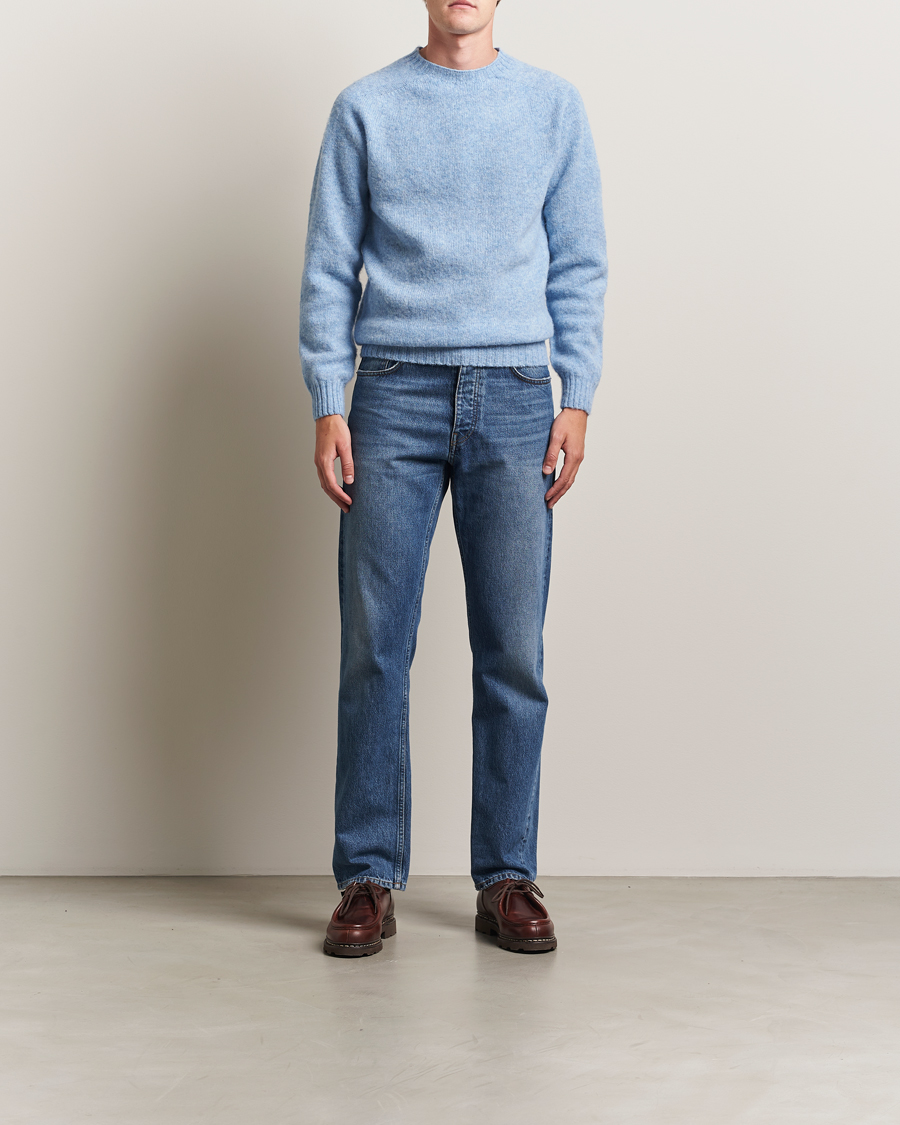 Harley Of Scotland Brushed Supersoft Lambswool Crewneck Glacier