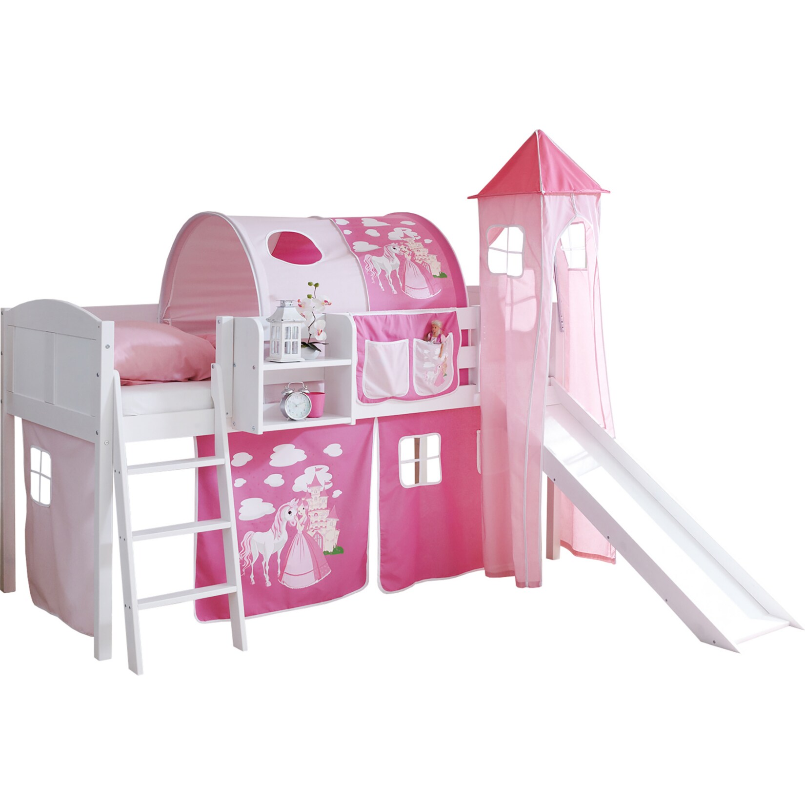 TiCAA Hochbett mit Rutsche Rutschbett mit Turm 