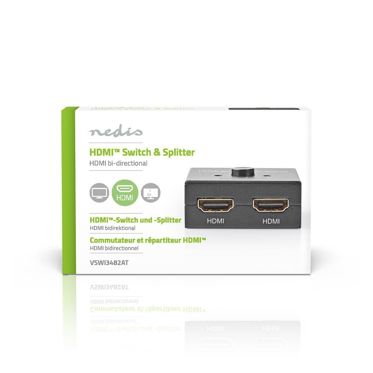 Nedis HDMI ™ Switch | 3-Port port(s) | 1x HDMI ™ -inngang / 2x HDMI™ Inngang | 1x HDMI ™ -utgang / 2x HDMI ™ -utgang | 4K@60Hz | 6 Gbps | Metall | Antrasitt