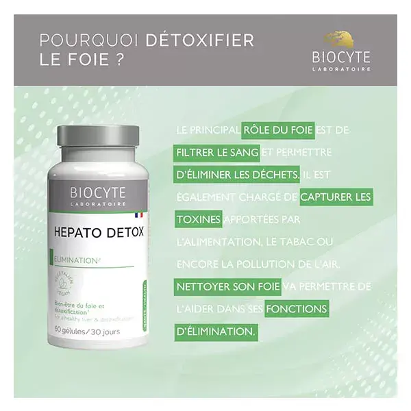 Biocyte Hepato Detox Bien-être Foie Chardon Marie Fenouil Artichaut 60 gélules