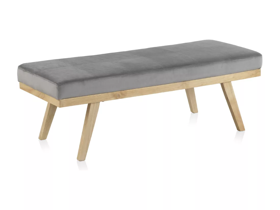 Tabouret tapissé en velours gris avec pieds en bois