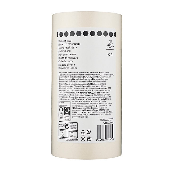 Ruban de masquage lignes droites 25 m x 48 mm - 4 rouleaux