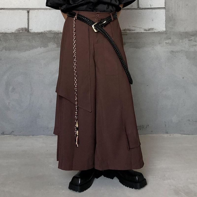 Cowpow - Hoge taille gelaagde effen wijde broek