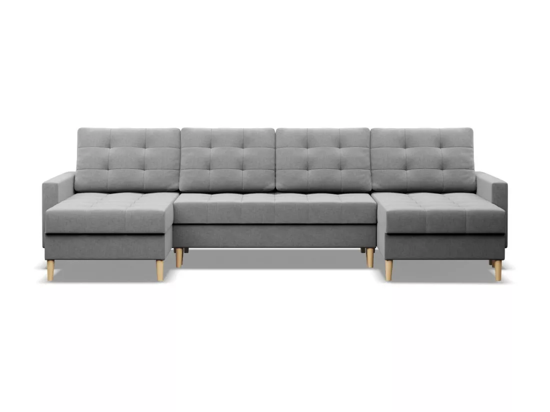 Canapé d'angle en U avec fonction sommeil, 2 méridiennes, Gris