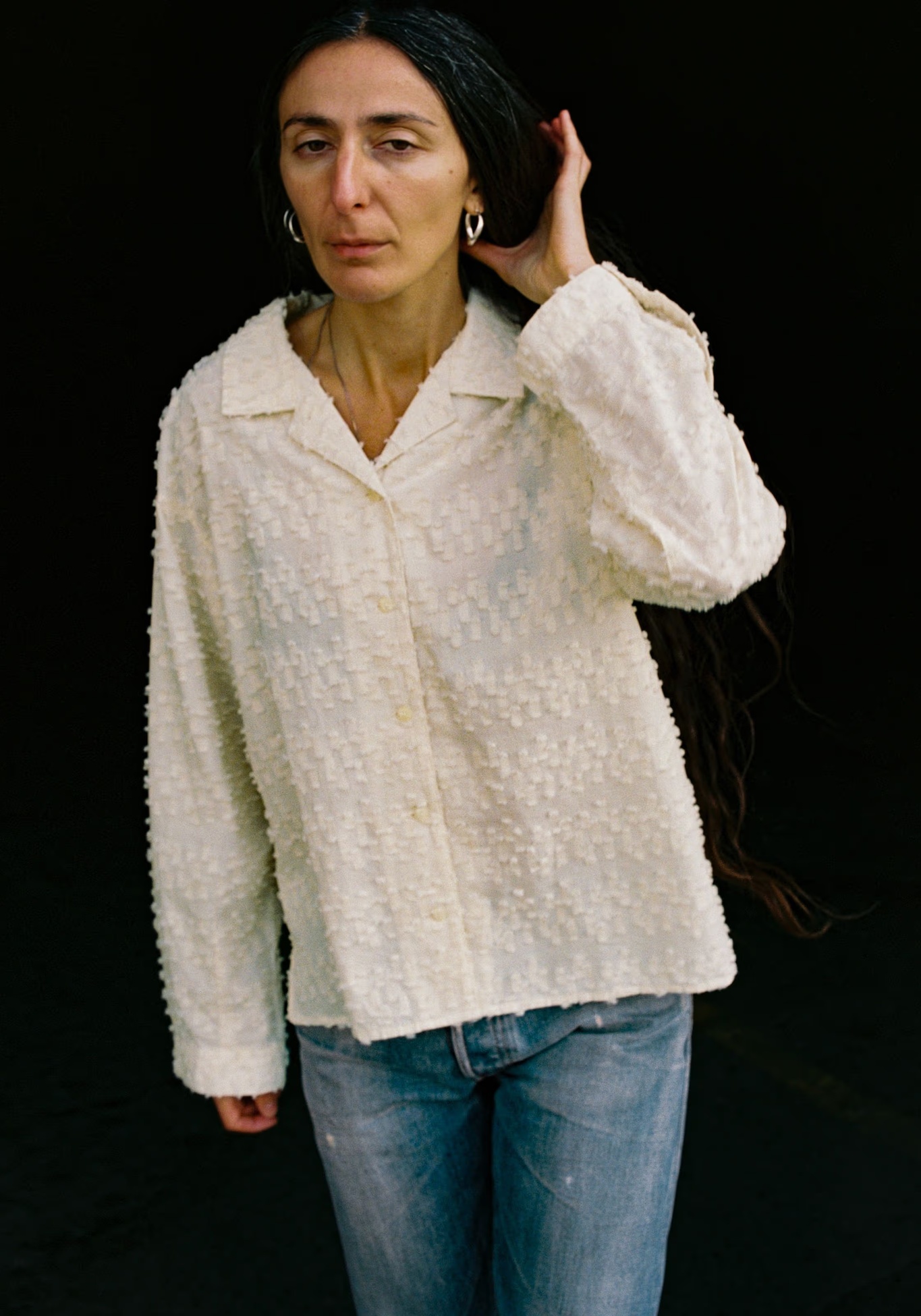 Nudie Jeans Hemdbluse Juni Fringe Shirt Offwhite