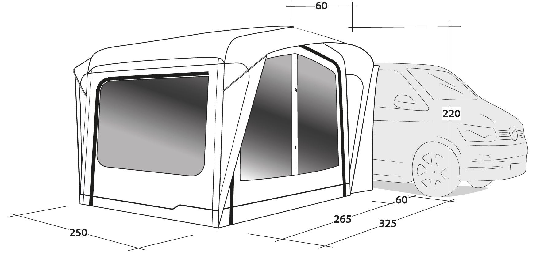Outwell Crossville 250SA aufblasbares Busvorzelt für Campingbusse Grau