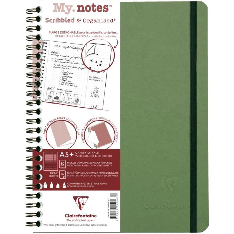 My.Notes Age Bag carnet reliure intégrale à marges détachables A5+ 120 pages détachables ligné + cadre en-tête - Vert