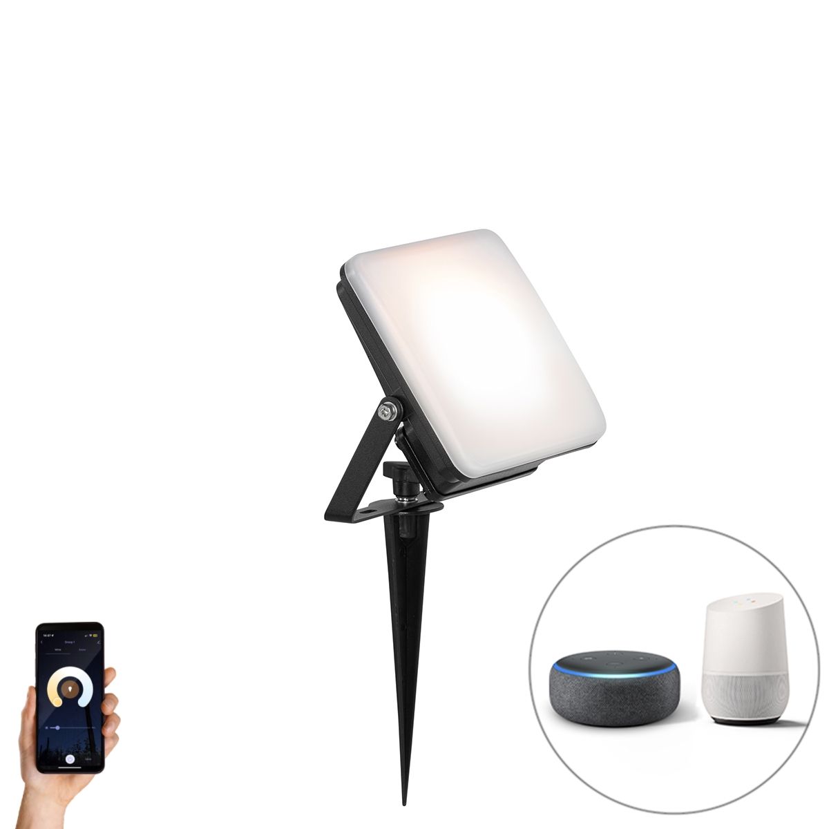 Smart straler zwart 14,5 cm incl. LED IP65 met grondpin - Ruud