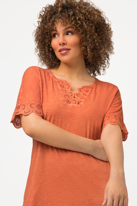 T-Shirt, Spitze, Oversized, Tunika-Ausschnitt, Halbarm
