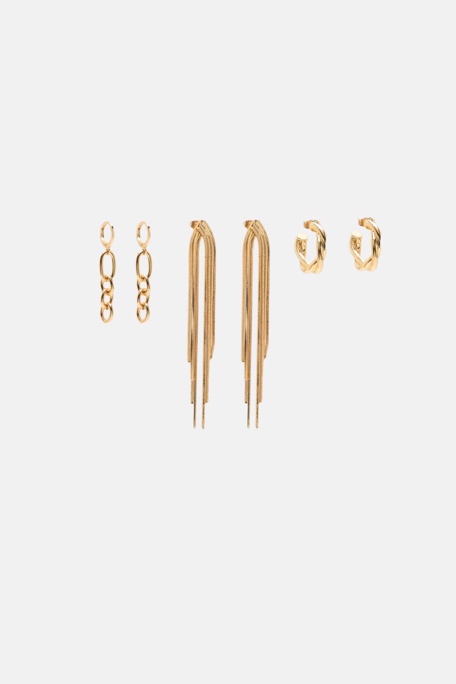 Conjunto de 3 pares de brincos dourados - Ouro