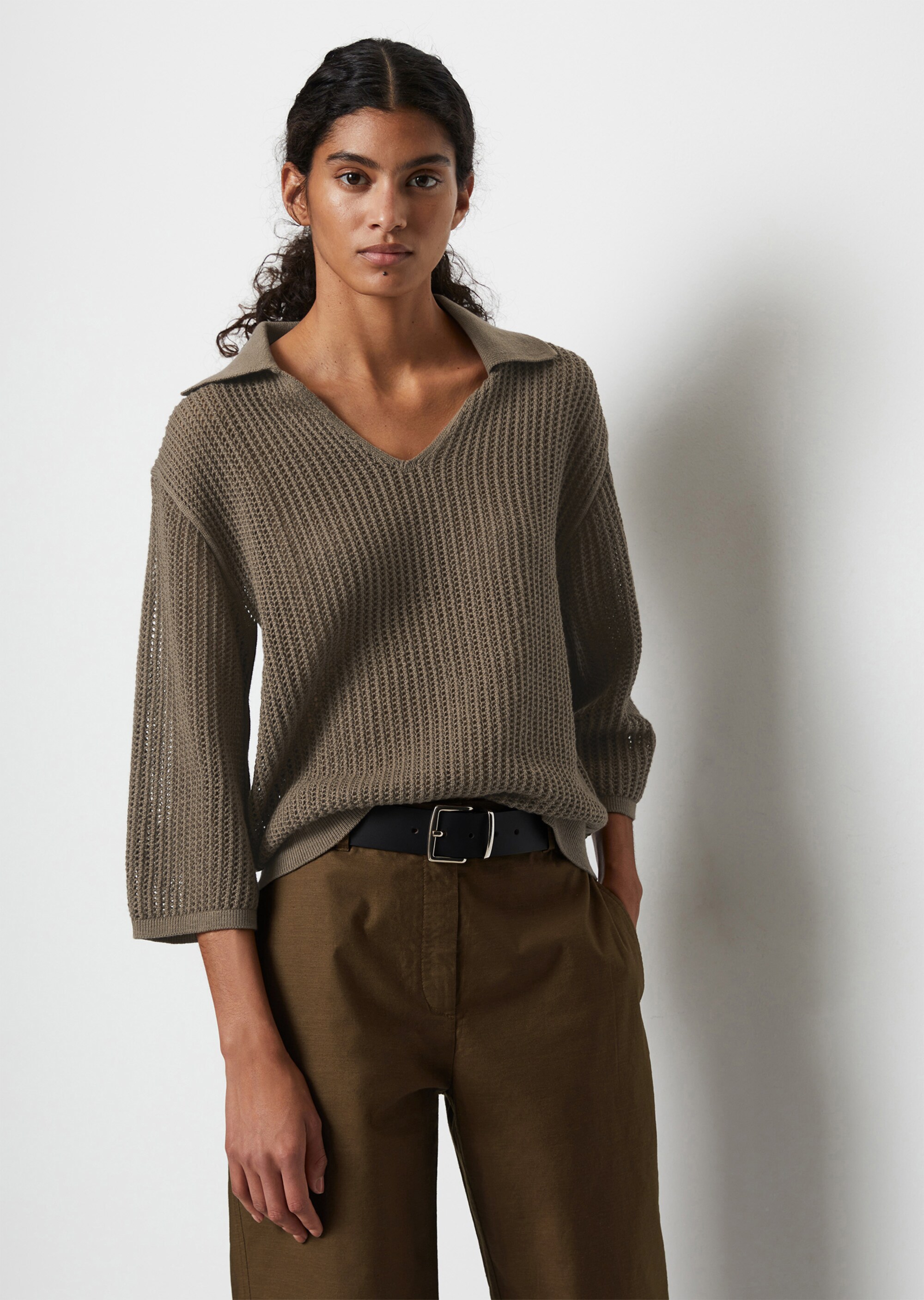 Strick-Poloshirt looseaus Organic Cotton-Leinen-Mix
