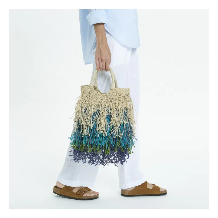 Maison Bengal Sac Jute Macramé Franges Multicolore | Bleu