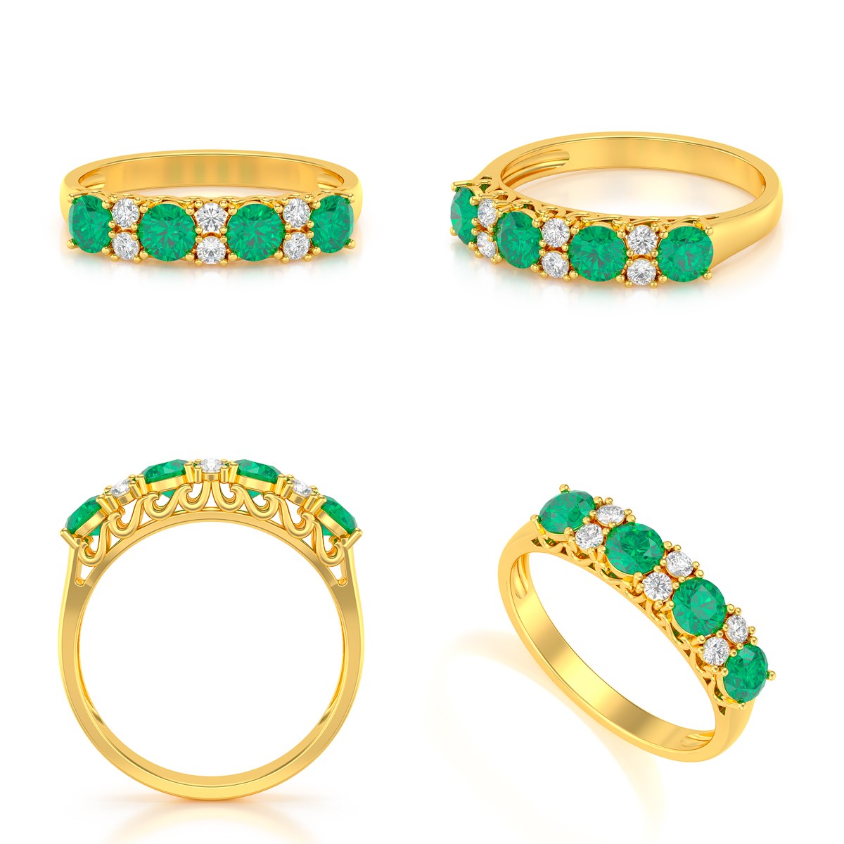 Bague ADEN Or 585 Jaune Emeraude et diamants 2.650grs