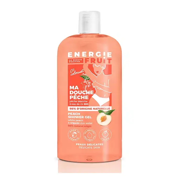 Energie Fruit My Shower Care para Pele Delicada, Gel de Banho com Água de Arroz Orgânico e Pêssego Branco, 500ml