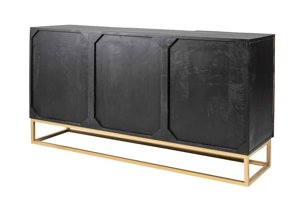 Massives Sideboard SCORPION 140cm schwarz Mangoholz aufwendige 3D Schnitzereien