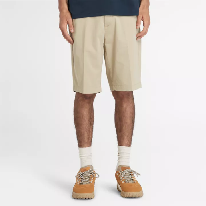 Short chino en sergé extensible pour homme en beige