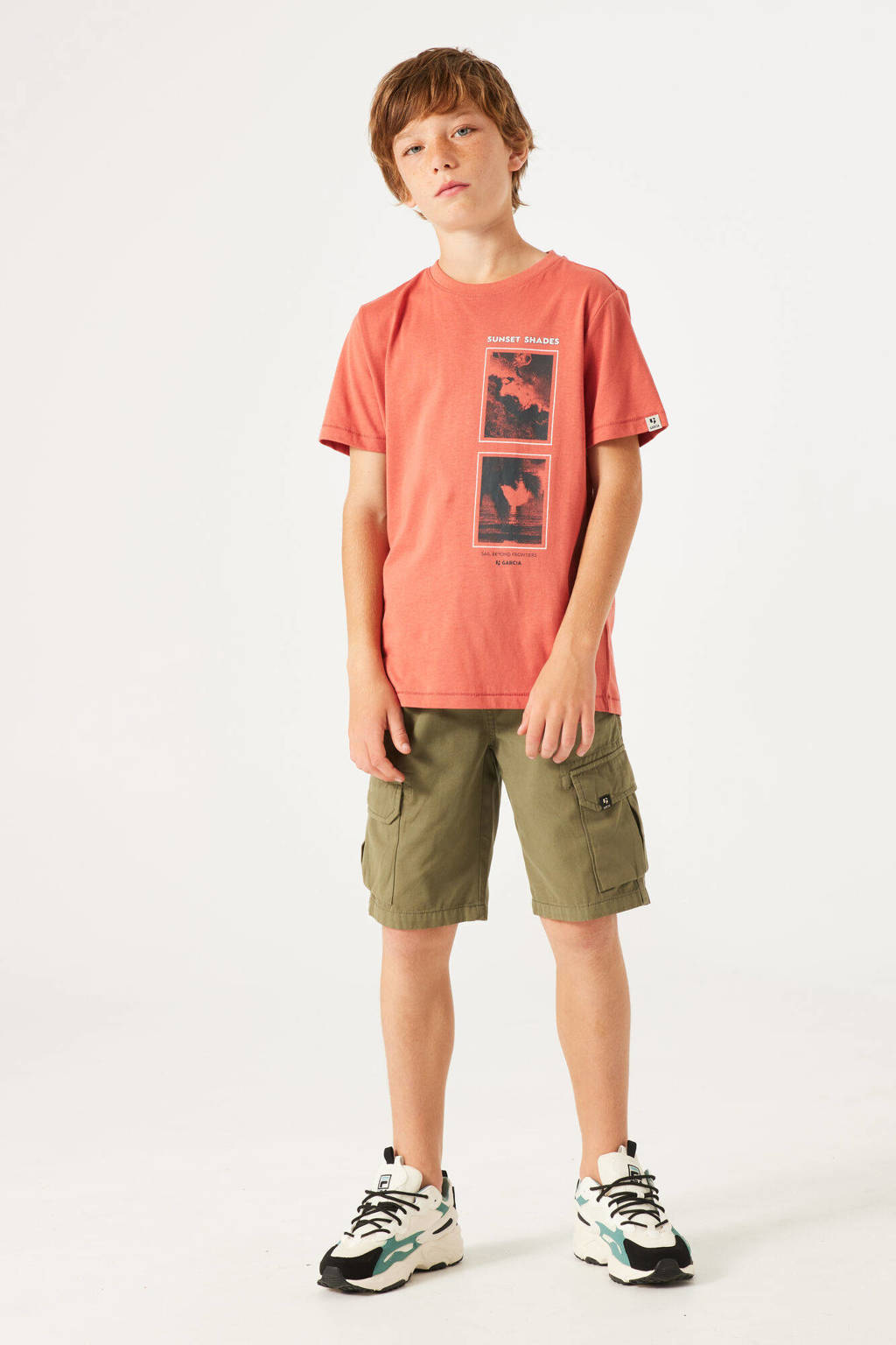 Garcia T-shirt met printopdruk rood/zwart