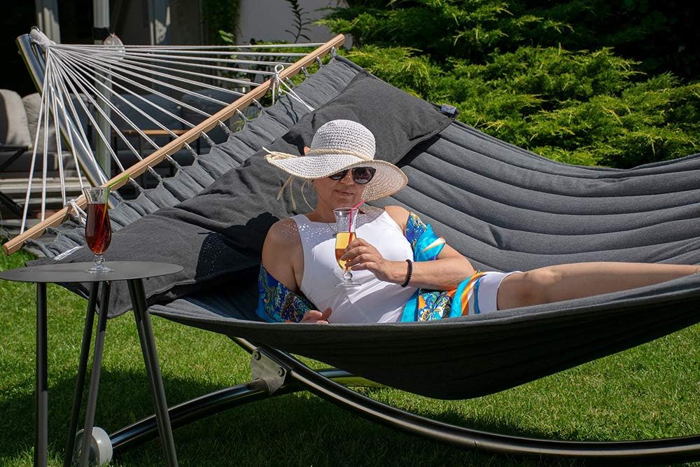 Lola Luxus Stab Hängematte gefüttert American Hammock Lifestyle, Noire mit Kissen wetterfest