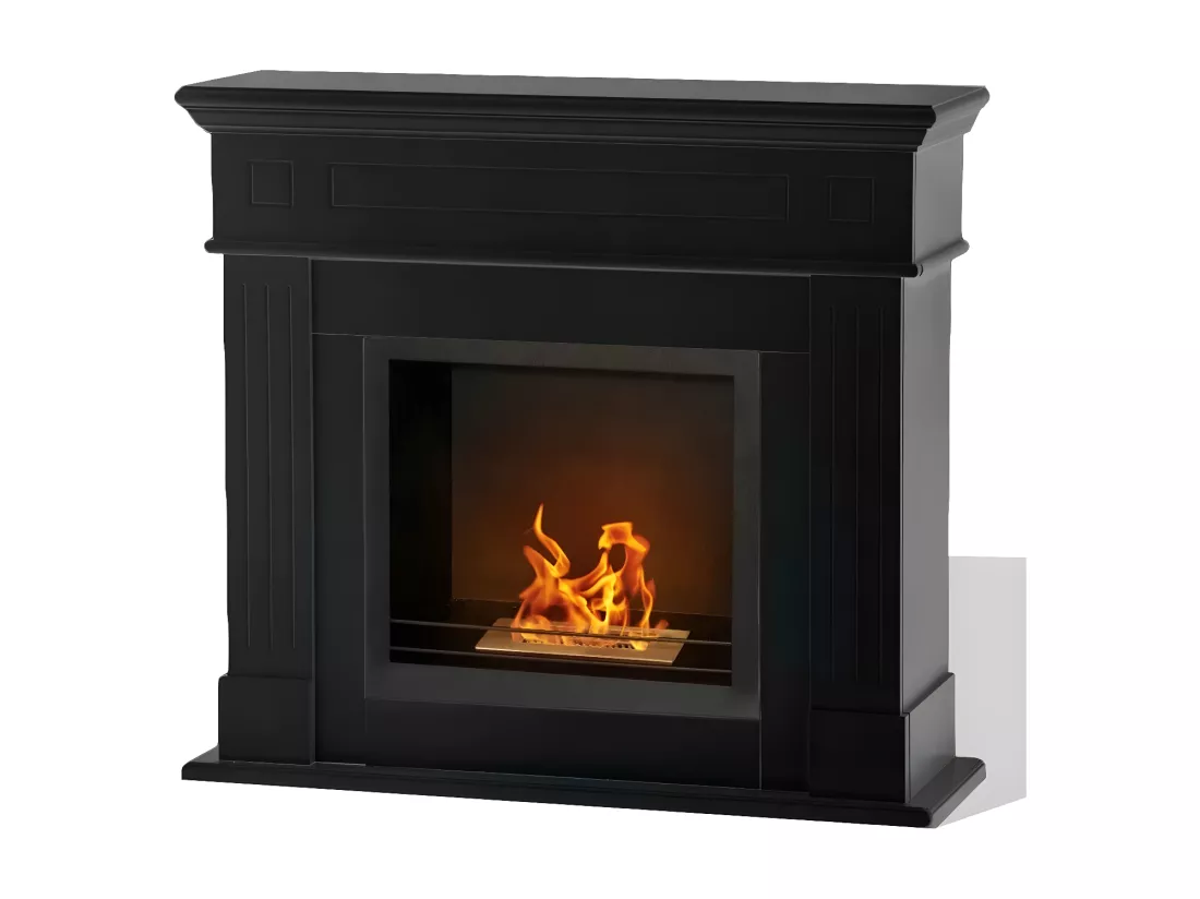 Cheminée bioéthanol Cheminée bio au sol Cambridge en bois noir 110x37xh.102 cm
