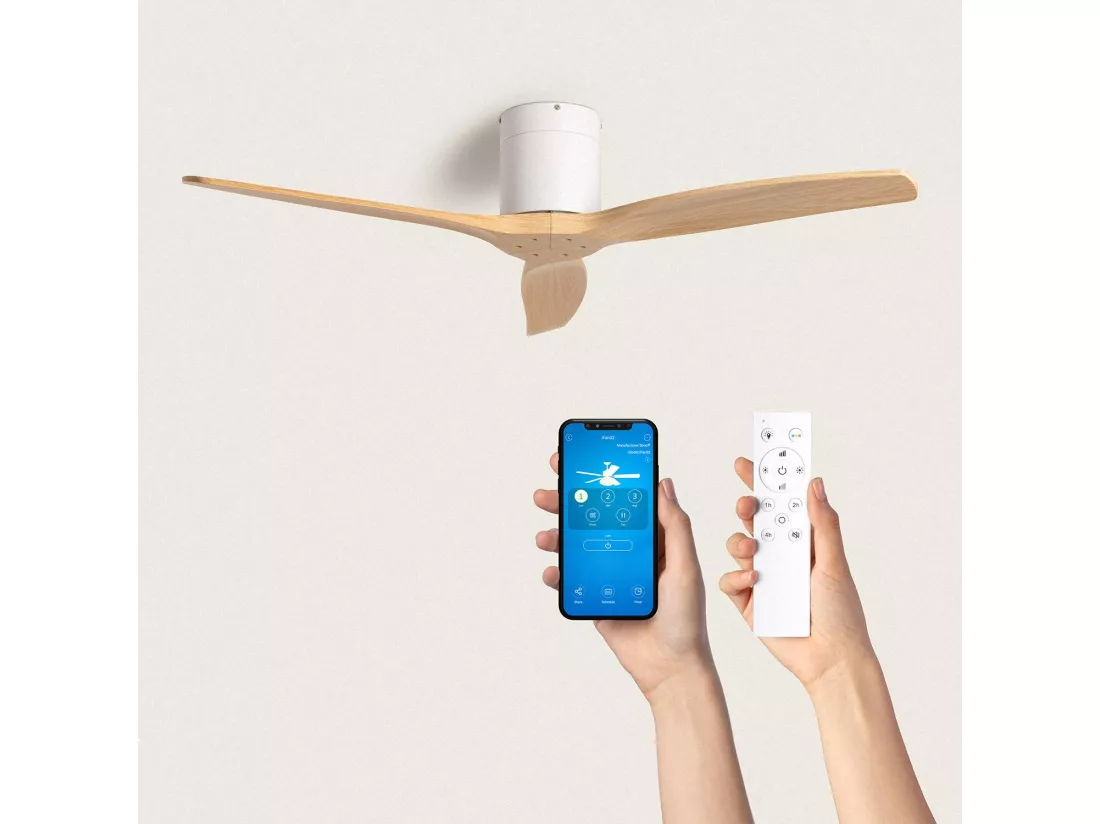 Ventilateur de Plafond Silencieux Angistri Blanc 132cm Motor DC Bois clair Télécommande Sans lumière Oui