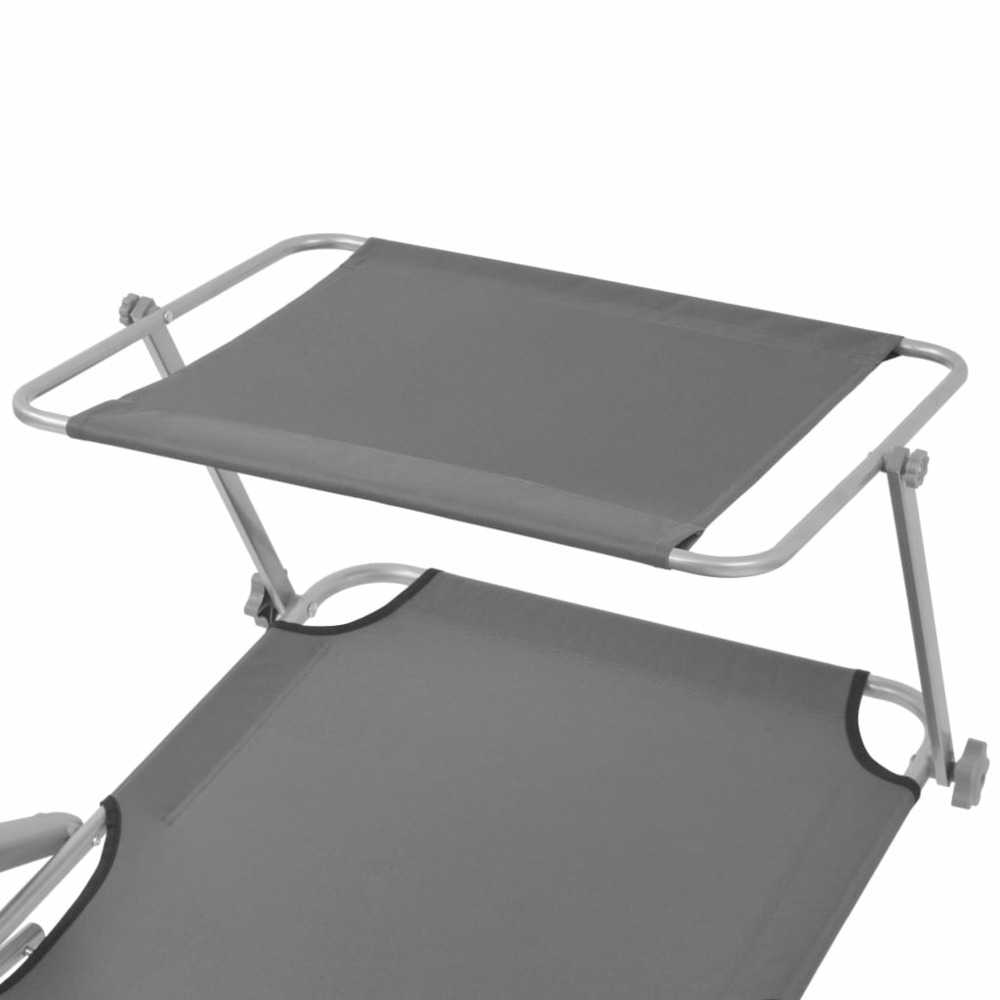 Transat chaise longue bain de soleil lit de jardin terrasse meuble d'extérieur avec auvent acier gris
