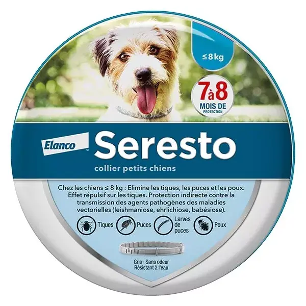 Coleira antipulgas e carrapatos Seresto para cães de pequeno porte - 8 kg x 3 unidades
