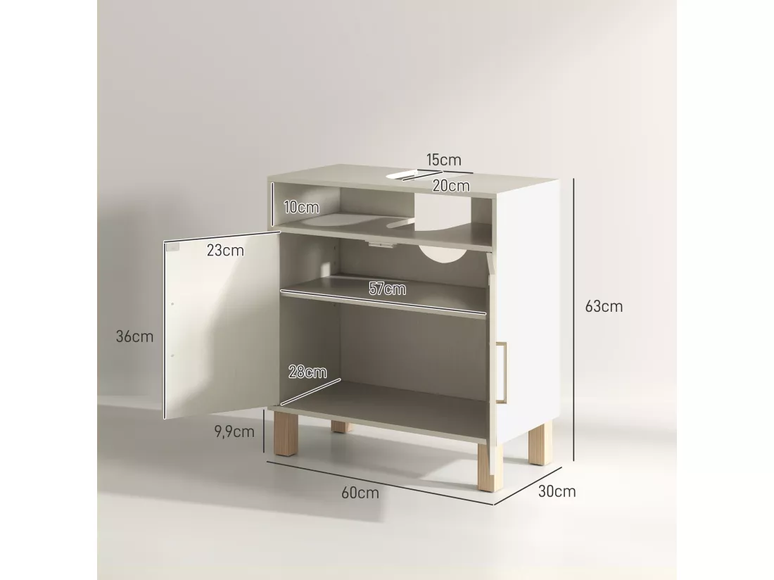 Meuble sous vasque - 2 portes, étagère, niche - MDF crème