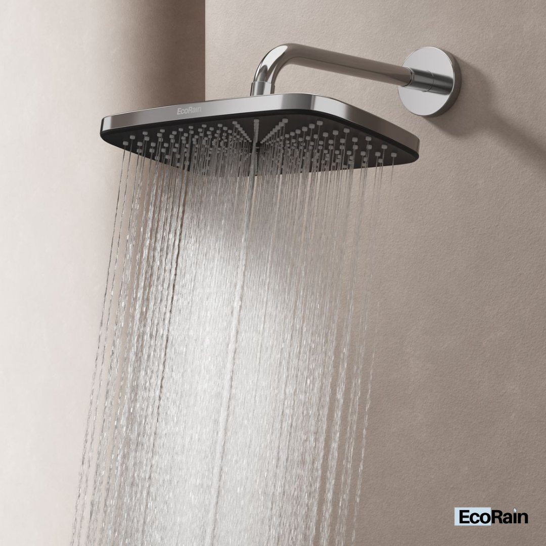EcoRain Waterbesparende Regendouchekop Melvin XL 30 cm Zwart met Douchearm - 30% Waterbesparing - Waterbesparende Douchekop - Rechthoekige Regendouchekop - Universeel - Verbrandingsbestendige Douchekop