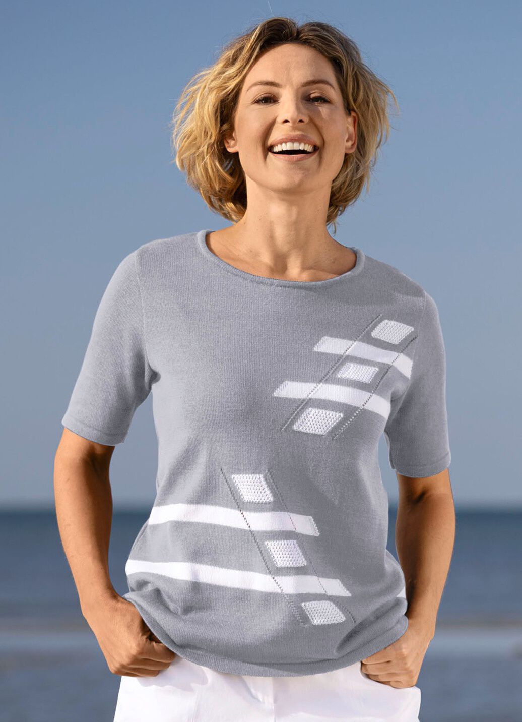 Pulli mit Intarsien-Vorderteil
