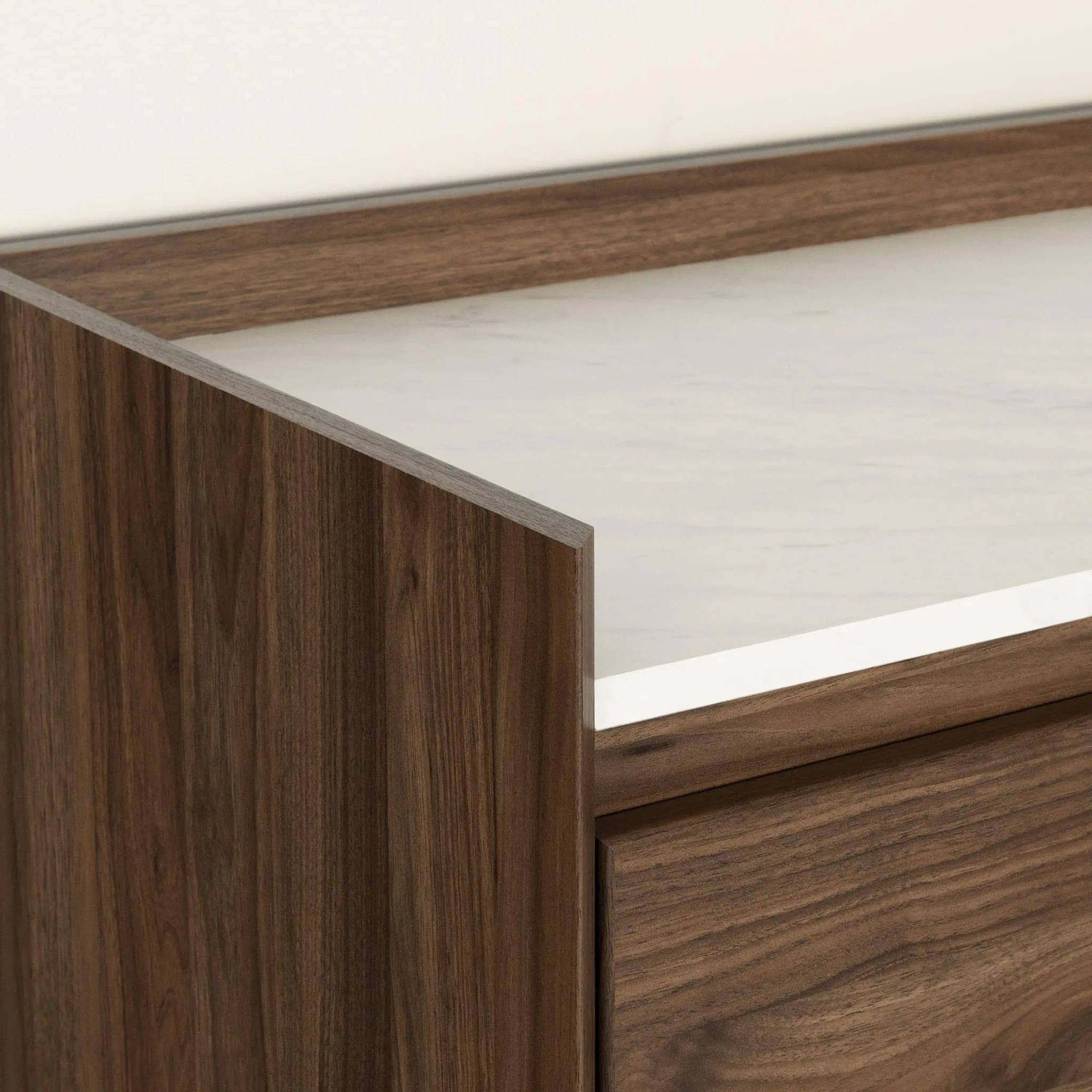 South Shore Commode à porte 5 Tiroirs - Hype Noyer naturel et Marbre carrara
