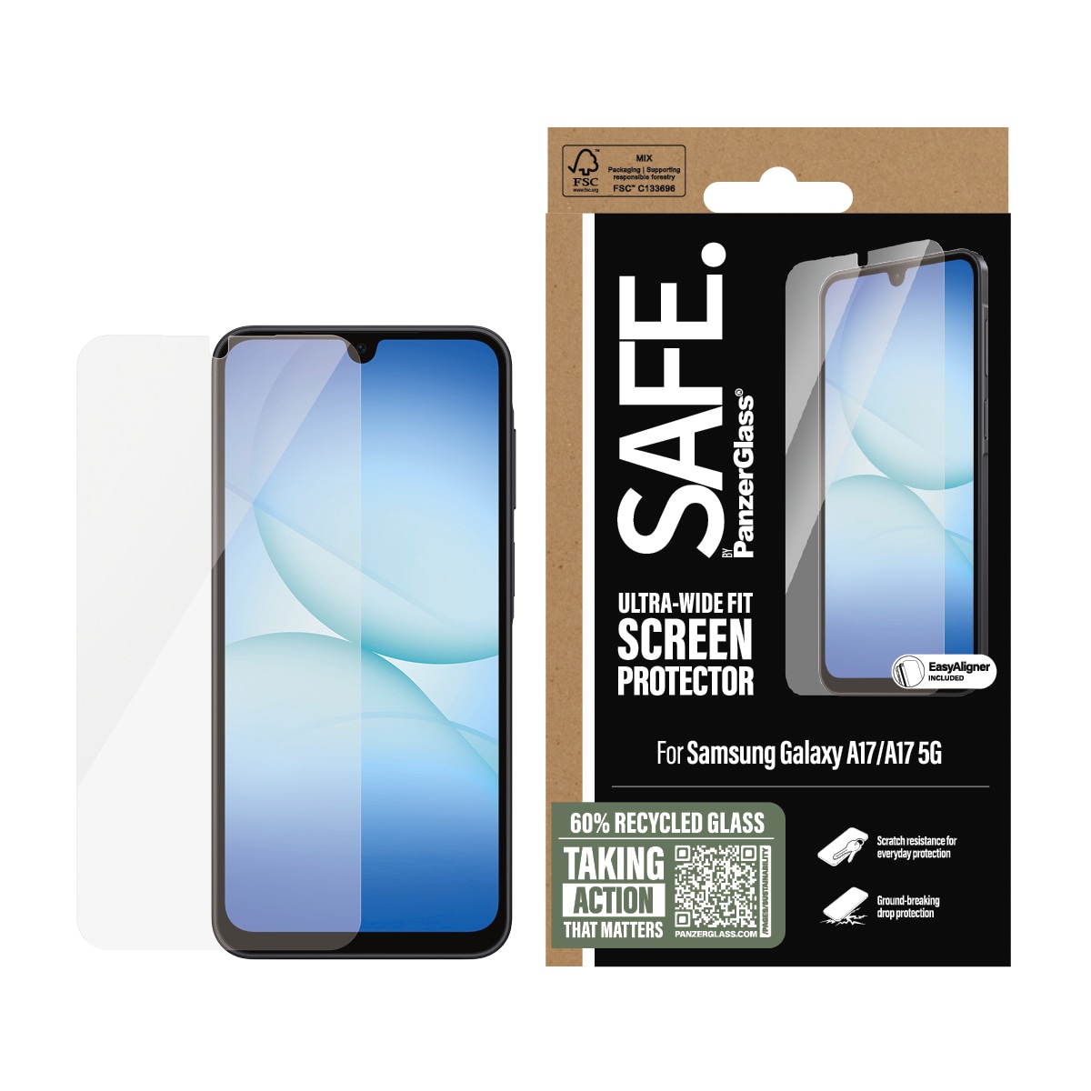 SAFE by PanzerGlass Displayschutzglas »Ultra-Wide Fit Screen Protector« für Samsung Galaxy A17;Samsung Galaxy A17 5G Displayschutzfolie, Schutzfolie, Bildschirmschutz, kratz- & stossfest
