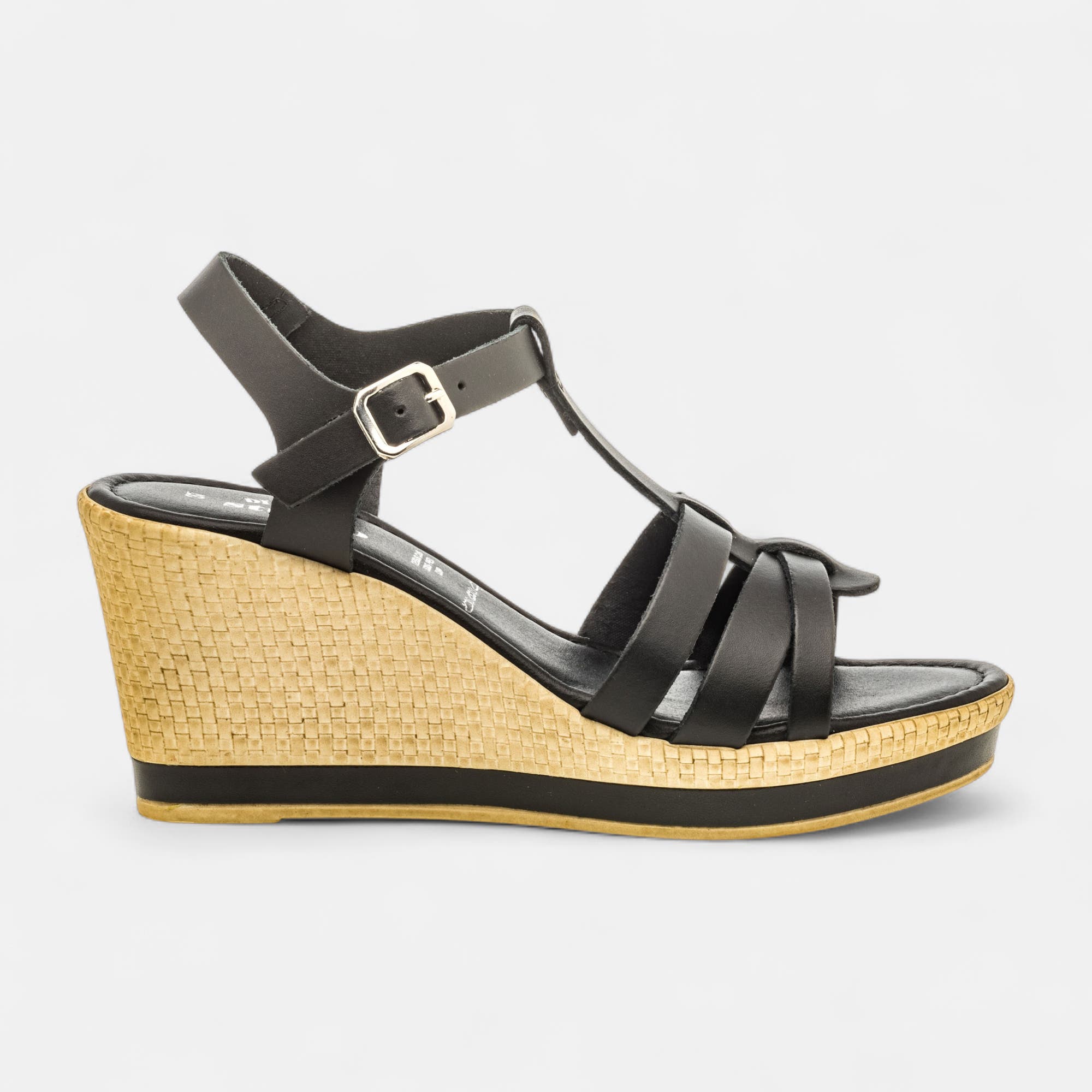 Nu-pieds à talon compensé Femme en cuir noir