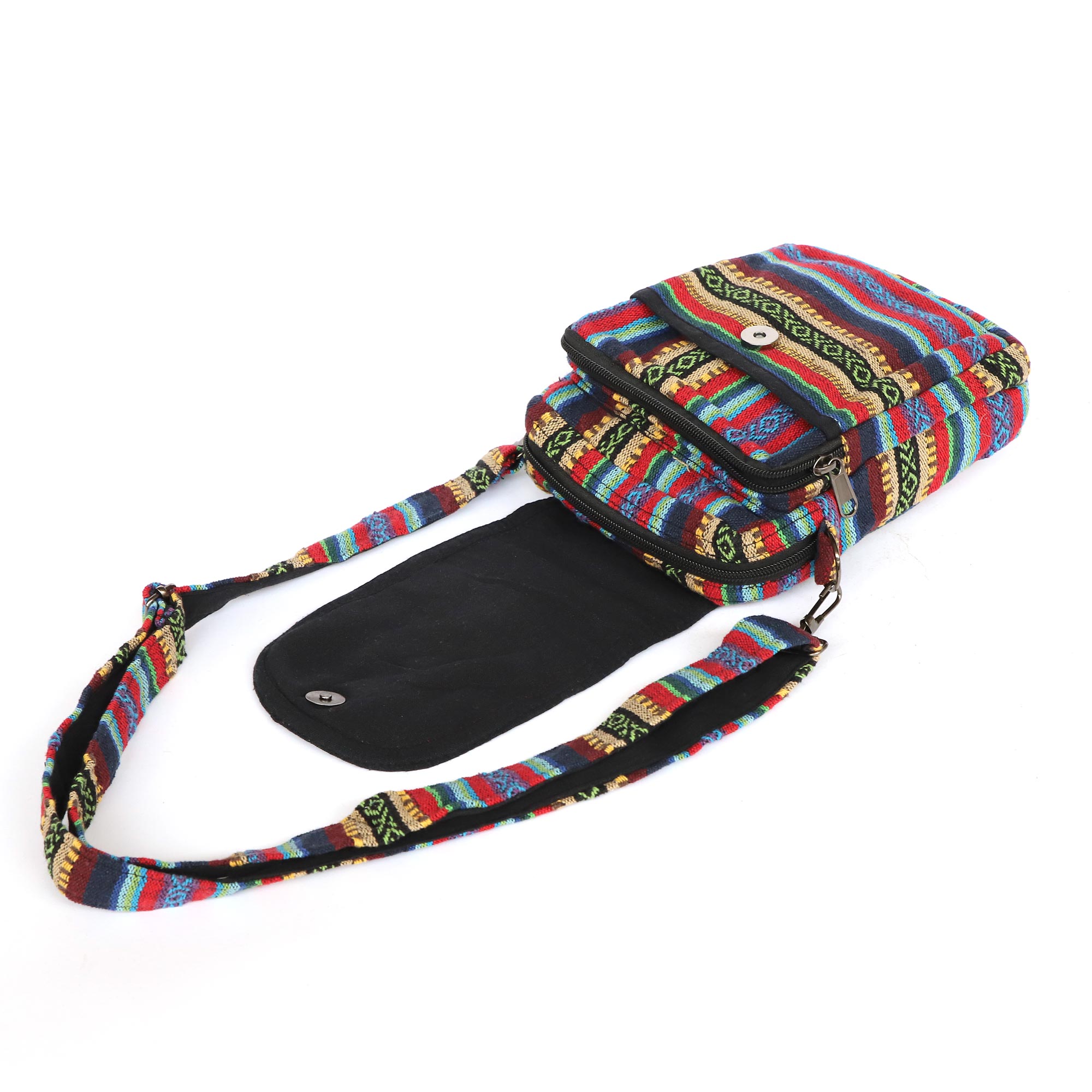 Umhängetasche aus Baumwolljacquard, blau-rot, H 22 cm, B 15 cm, L 7 cm günstig bestellen