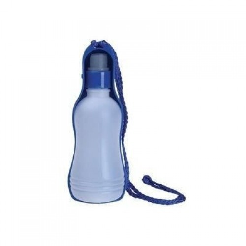 Garrafa de água azul para viagem, ideal para cães.