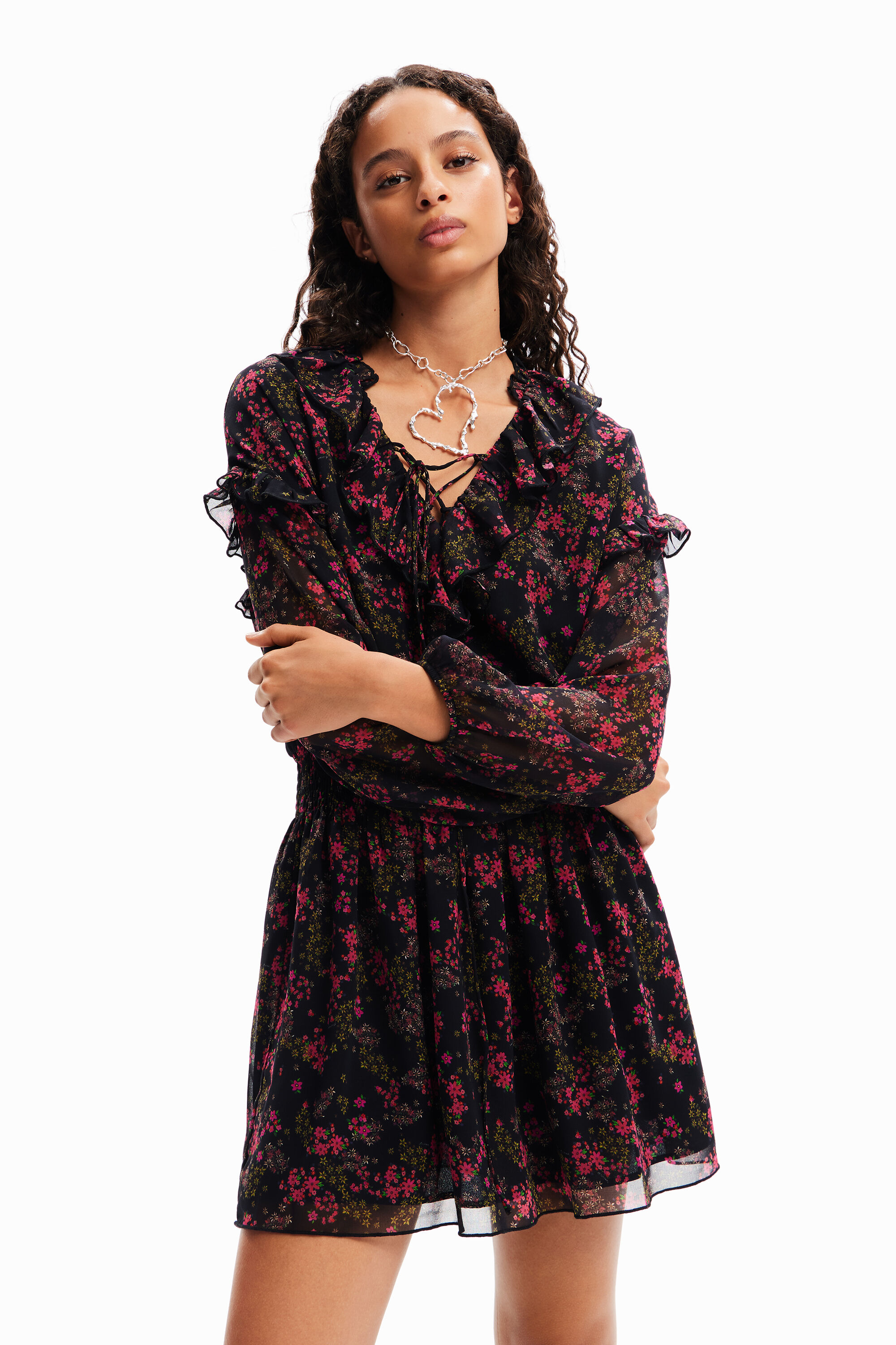 Robe courte gaze fleurs